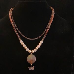 Copper and stone butterfly pendant necklace
